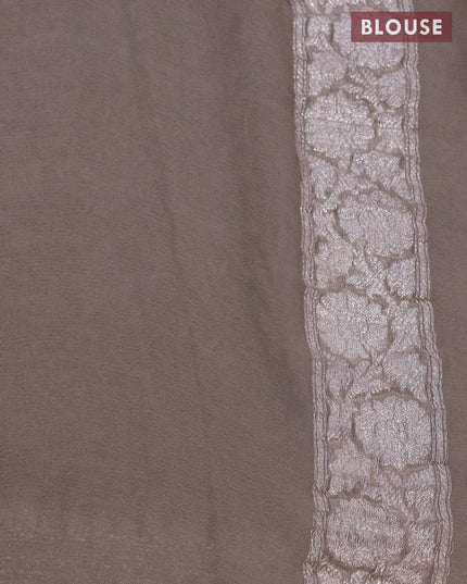 Banarasi chiffon saree grey shade with allover chikankari work and silver zari woven border - {{ collection.title }} by Prashanti Sarees