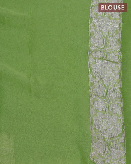 Banarasi chiffon saree light green with allover chikankari work and silver zari woven border - {{ collection.title }} by Prashanti Sarees