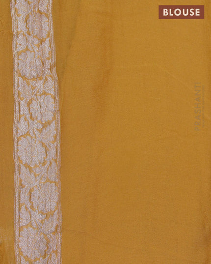 Banarasi chiffon saree mustard yellow with allover chikankari work and silver zari woven border - {{ collection.title }} by Prashanti Sarees