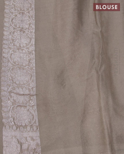 Banarasi chiffon saree pastel grey with allover chikankari work and silver zari woven border - {{ collection.title }} by Prashanti Sarees