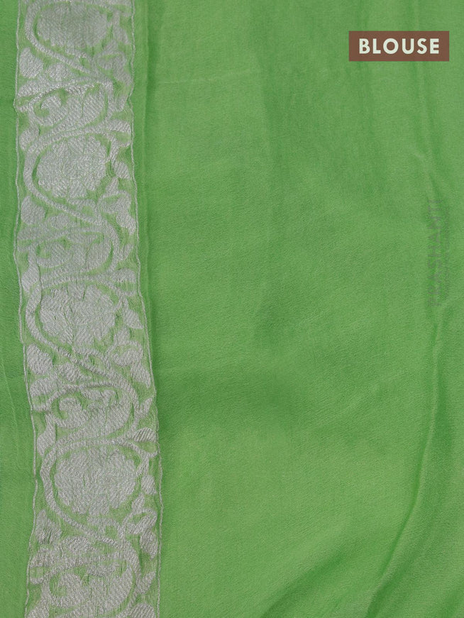 Banarasi chiffon saree pista green with allover chikankari work and silver zari woven border - {{ collection.title }} by Prashanti Sarees