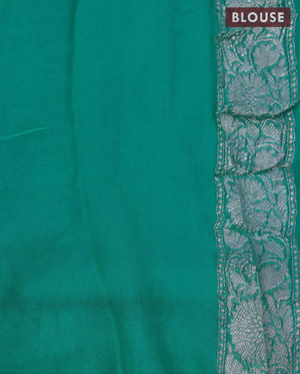 Banarasi chiffon saree teal blue shade with allover chikankari work and silver zari woven border - {{ collection.title }} by Prashanti Sarees