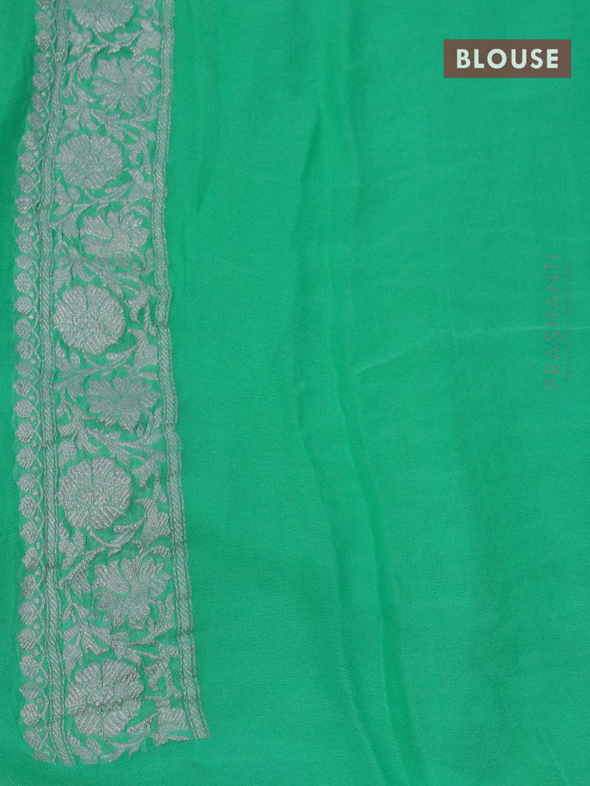 Banarasi chiffon saree teal green with allover chikankari work and silver zari woven border - {{ collection.title }} by Prashanti Sarees