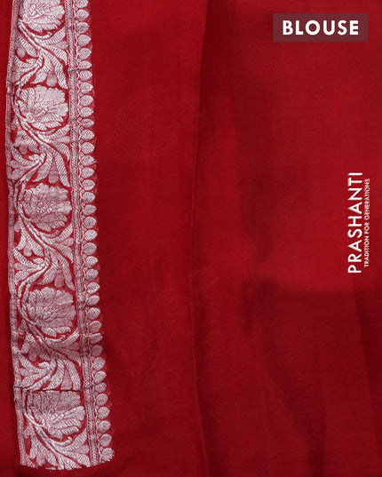 Banarasi chiffon silk saree cream and red with silver zari woven buttas and silver zari woven floral border - {{ collection.title }} by Prashanti Sarees