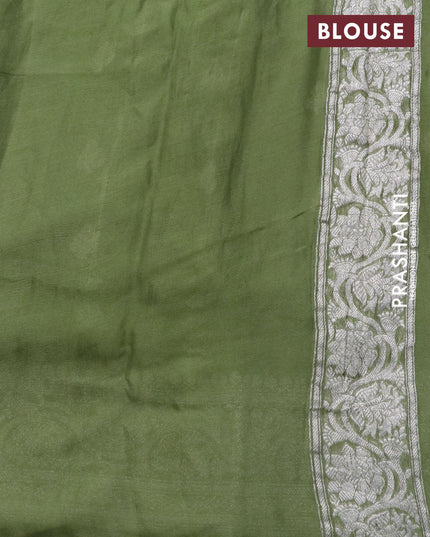 Banarasi chiffon silk saree green shade with silver zari woven buttas and silver zari woven border - {{ collection.title }} by Prashanti Sarees