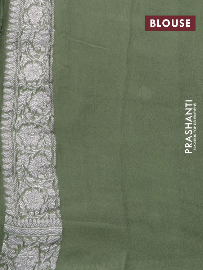 Banarasi chiffon silk saree pastel green with silver zari woven buttas and silver zari woven border - {{ collection.title }} by Prashanti Sarees