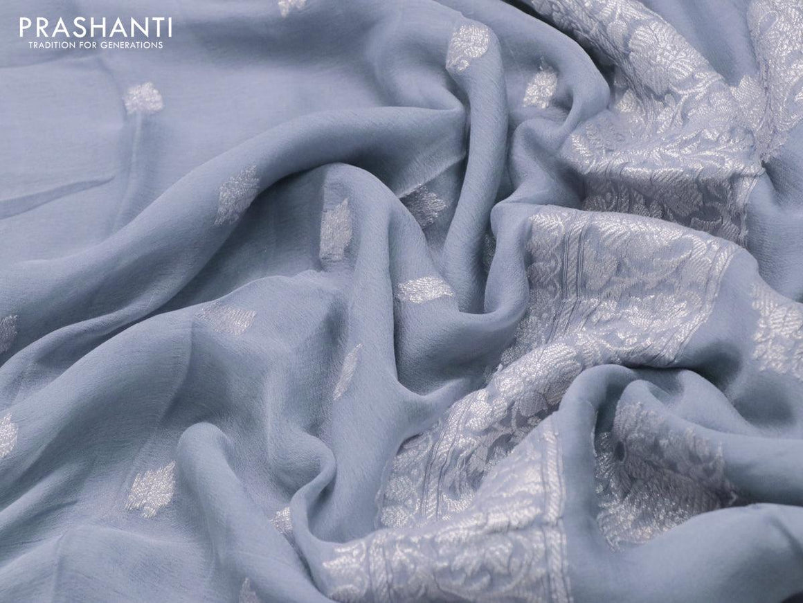 Banarasi chiffon silk saree pastel grey with silver zari woven buttas and silver zari woven border - {{ collection.title }} by Prashanti Sarees