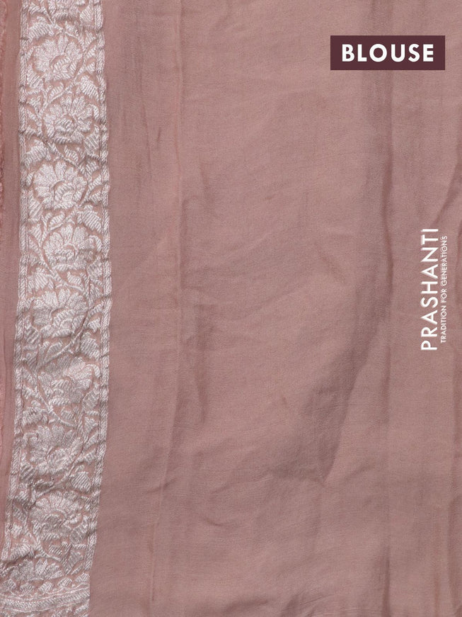 Banarasi chiffon silk saree pastel peach with allover chikankari work & silver zari buttas and silver zari woven border - {{ collection.title }} by Prashanti Sarees