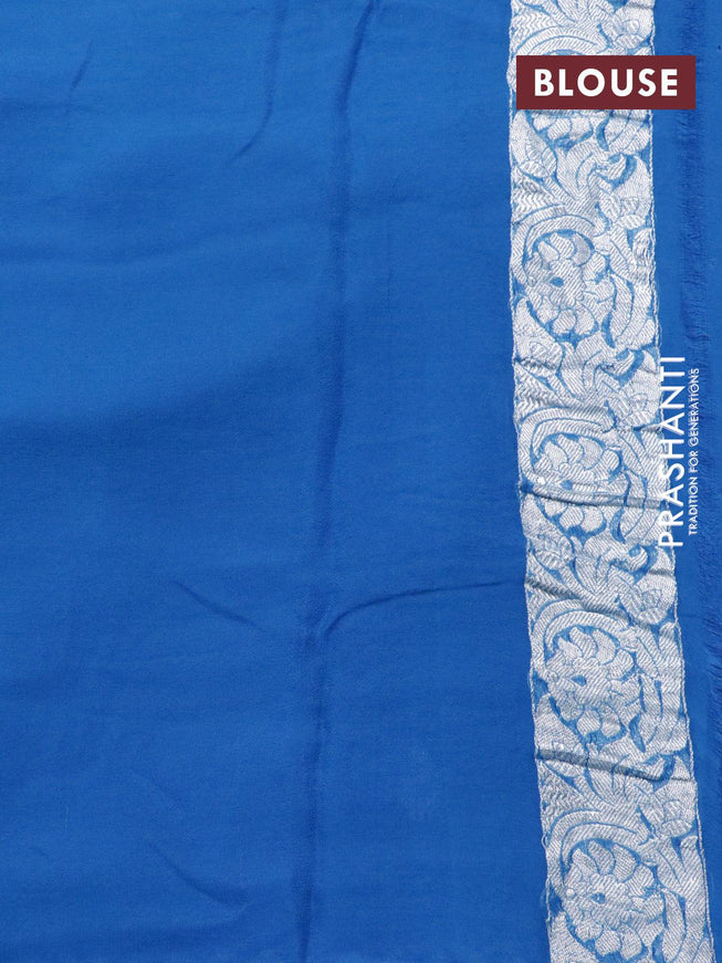 Banarasi chiffon silk saree purple and cs blue with silver zari woven buttas and silver zari woven floral border - {{ collection.title }} by Prashanti Sarees