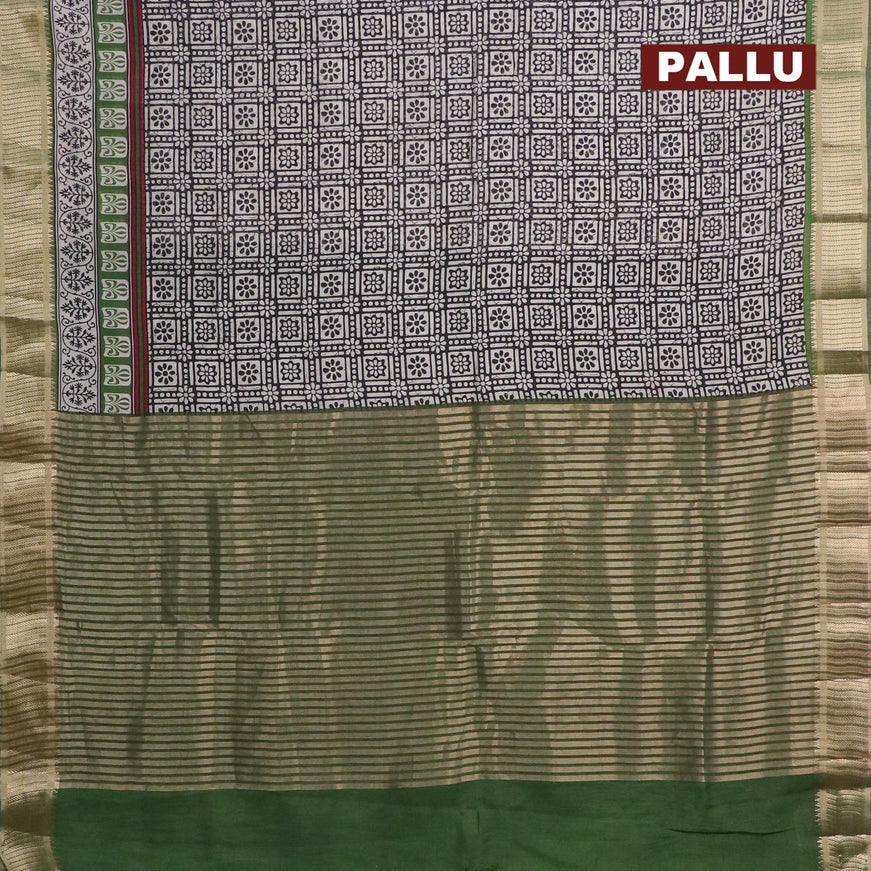 Banarasi cotton saree black and green with allover prints and zari woven border - {{ collection.title }} by Prashanti Sarees