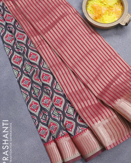Banarasi cotton saree black and maroon with allover butta prints and zari woven border - {{ collection.title }} by Prashanti Sarees
