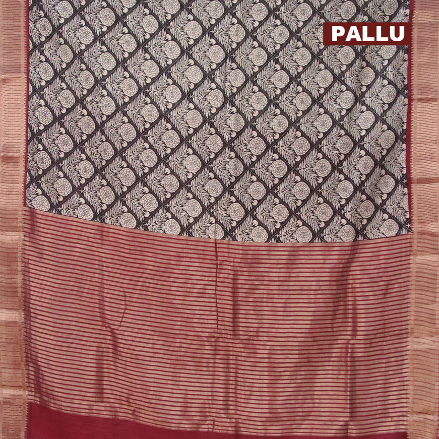 Banarasi cotton saree black and maroon with allover floral prints and zari woven border - {{ collection.title }} by Prashanti Sarees