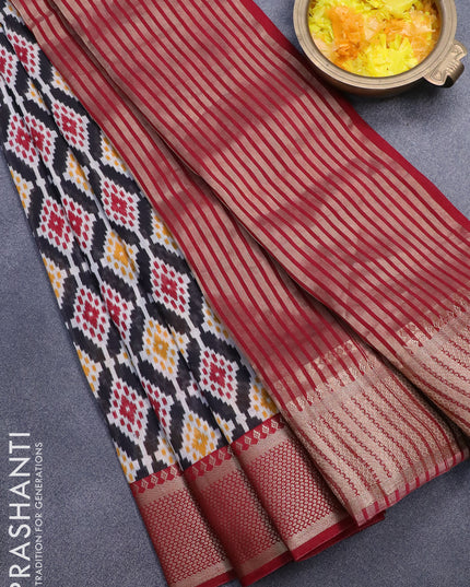 Banarasi cotton saree black and maroon with allover ikat prints and zari woven border - {{ collection.title }} by Prashanti Sarees