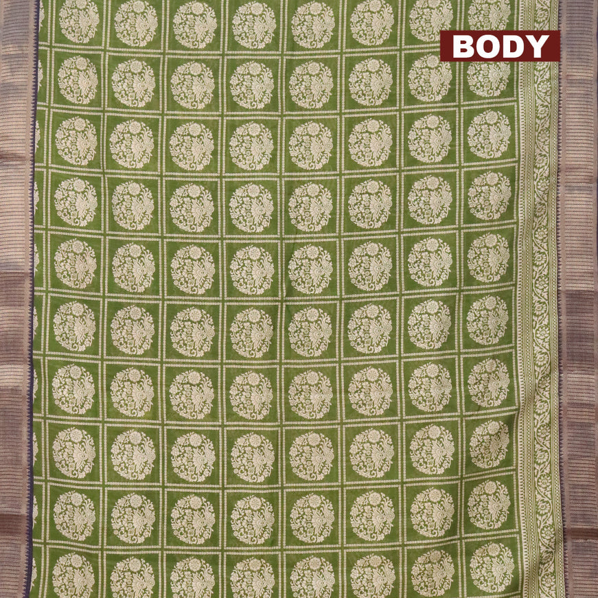 Banarasi cotton saree green and blue with allover prints and zari woven border - {{ collection.title }} by Prashanti Sarees