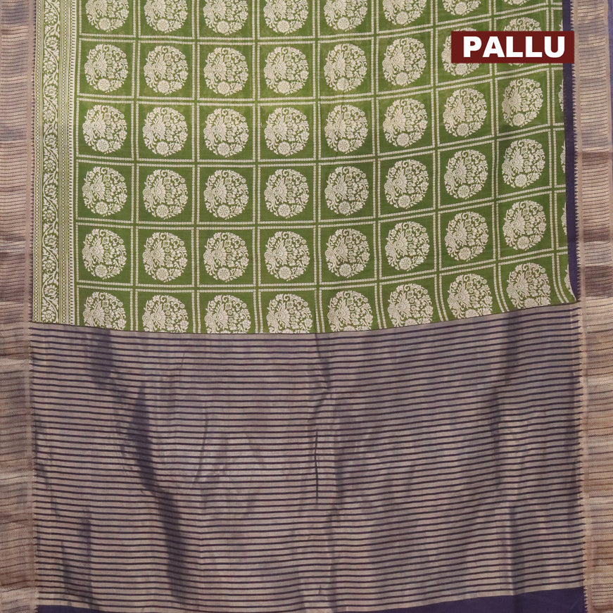 Banarasi cotton saree green and blue with allover prints and zari woven border - {{ collection.title }} by Prashanti Sarees