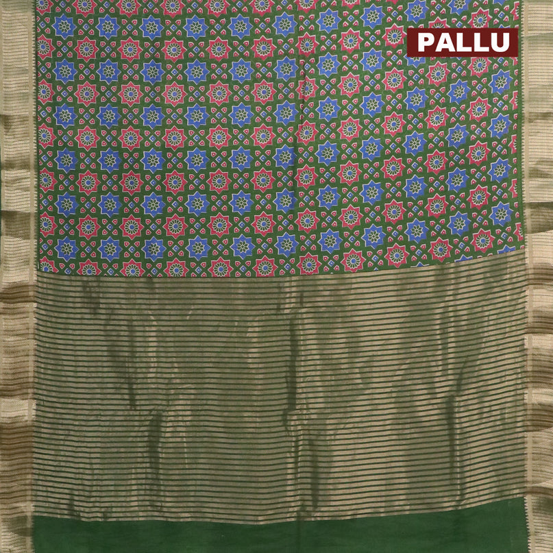 Banarasi cotton saree green with allover ajrakh prints and zari woven border - {{ collection.title }} by Prashanti Sarees