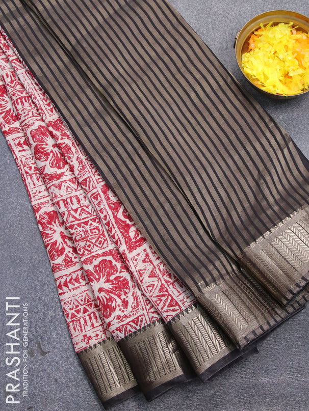 Banarasi cotton saree maroon and black with allover prints and zari woven border - {{ collection.title }} by Prashanti Sarees