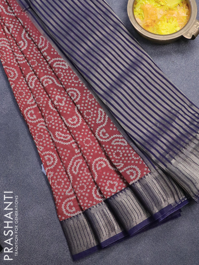 Banarasi cotton saree maroon and blue with allover bandhani prints and zari woven border - {{ collection.title }} by Prashanti Sarees
