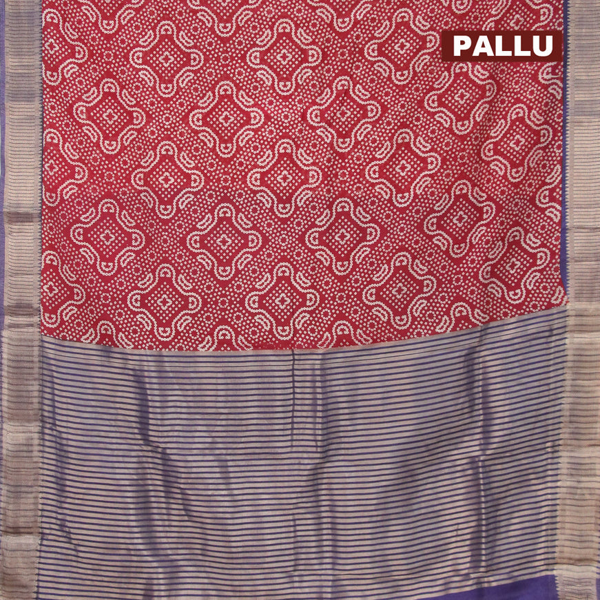 Banarasi cotton saree maroon and blue with allover bandhani prints and zari woven border - {{ collection.title }} by Prashanti Sarees