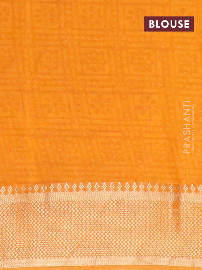 Banarasi cotton saree maroon and mustard yellow with allover ajrakh prints and zari woven border - {{ collection.title }} by Prashanti Sarees