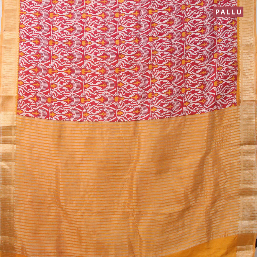 Banarasi cotton saree maroon and mustard yellow with allover prints and zari woven border - {{ collection.title }} by Prashanti Sarees