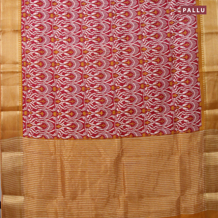 Banarasi cotton saree maroon and mustard yellow with allover prints and zari woven border - {{ collection.title }} by Prashanti Sarees