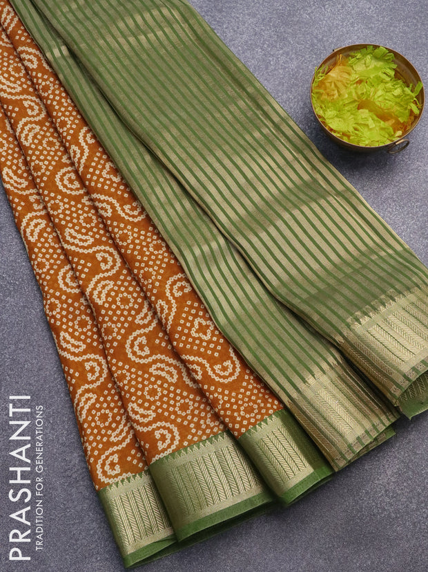 Banarasi cotton saree mustard yellow and green with allover prints and zari woven border - {{ collection.title }} by Prashanti Sarees