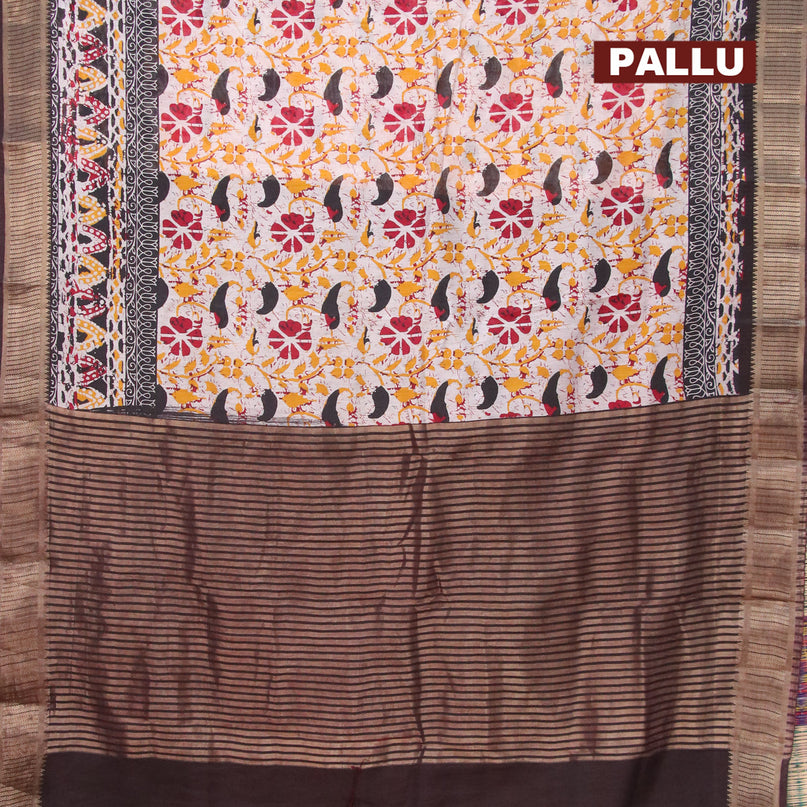Banarasi cotton saree off white and black with allover floral prints and zari woven border - {{ collection.title }} by Prashanti Sarees
