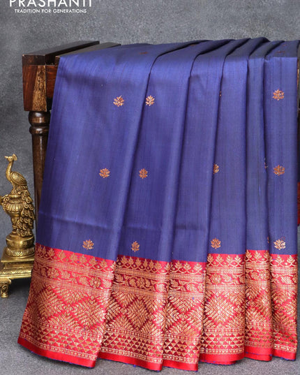 Banarasi handloom dupion saree blue and red with allover thread woven buttas and woven border - {{ collection.title }} by Prashanti Sarees