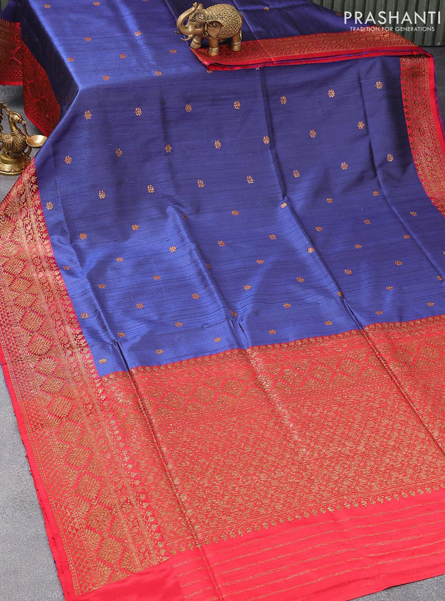 Banarasi handloom dupion saree blue and red with allover thread woven buttas and woven border - {{ collection.title }} by Prashanti Sarees