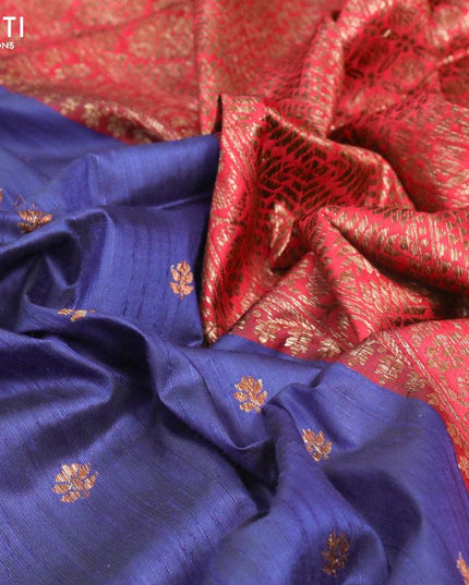 Banarasi handloom dupion saree blue and red with allover thread woven buttas and woven border - {{ collection.title }} by Prashanti Sarees
