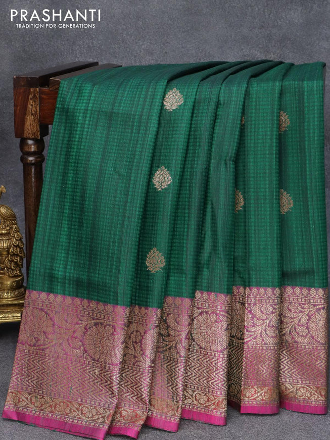 Banarasi handloom dupion saree green and pink with thread & zari woven buttas and floral design zari woven border - {{ collection.title }} by Prashanti Sarees