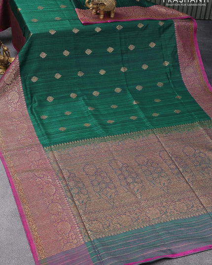 Banarasi handloom dupion saree green and pink with thread & zari woven buttas and floral design zari woven border - {{ collection.title }} by Prashanti Sarees