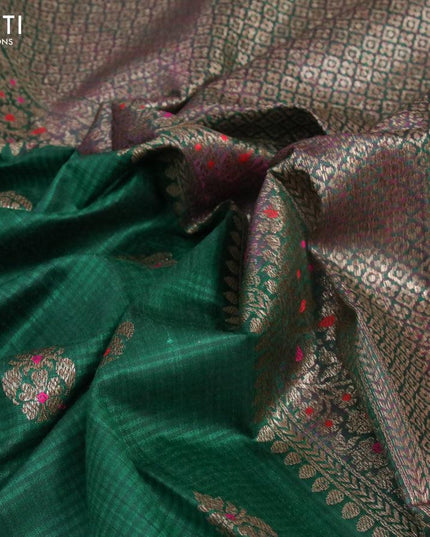 Banarasi handloom dupion saree green and red with thread & zari woven floral buttas and woven border - {{ collection.title }} by Prashanti Sarees