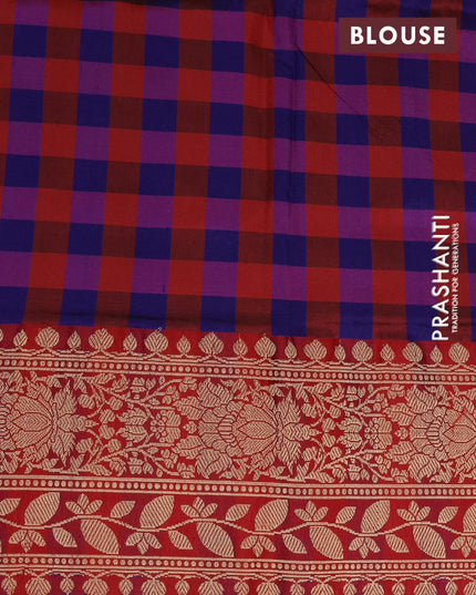 Banarasi katan silk saree blue and red with floral zari woven buttas and floral zari woven border - {{ collection.title }} by Prashanti Sarees