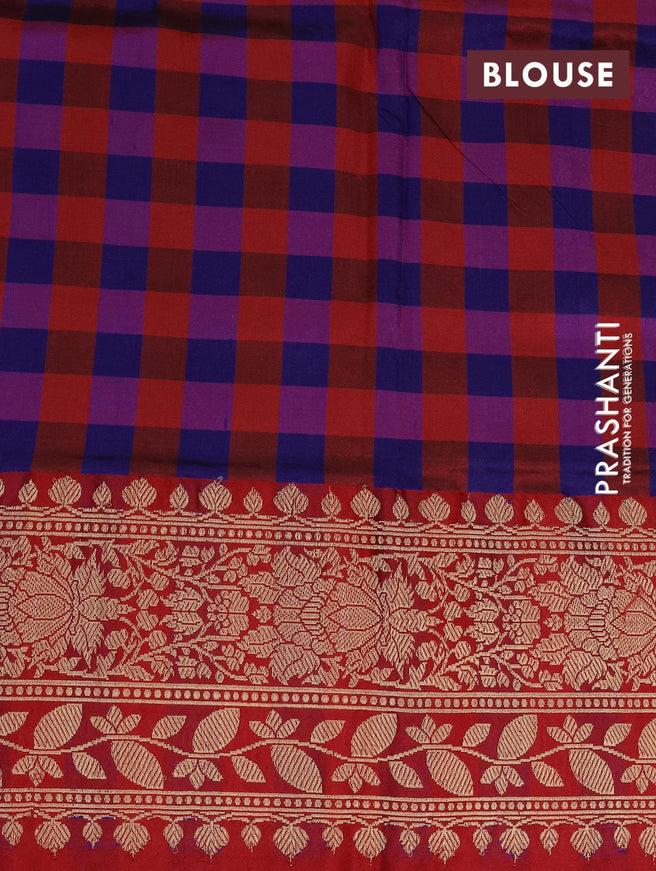 Banarasi katan silk saree blue and red with floral zari woven buttas and floral zari woven border - {{ collection.title }} by Prashanti Sarees