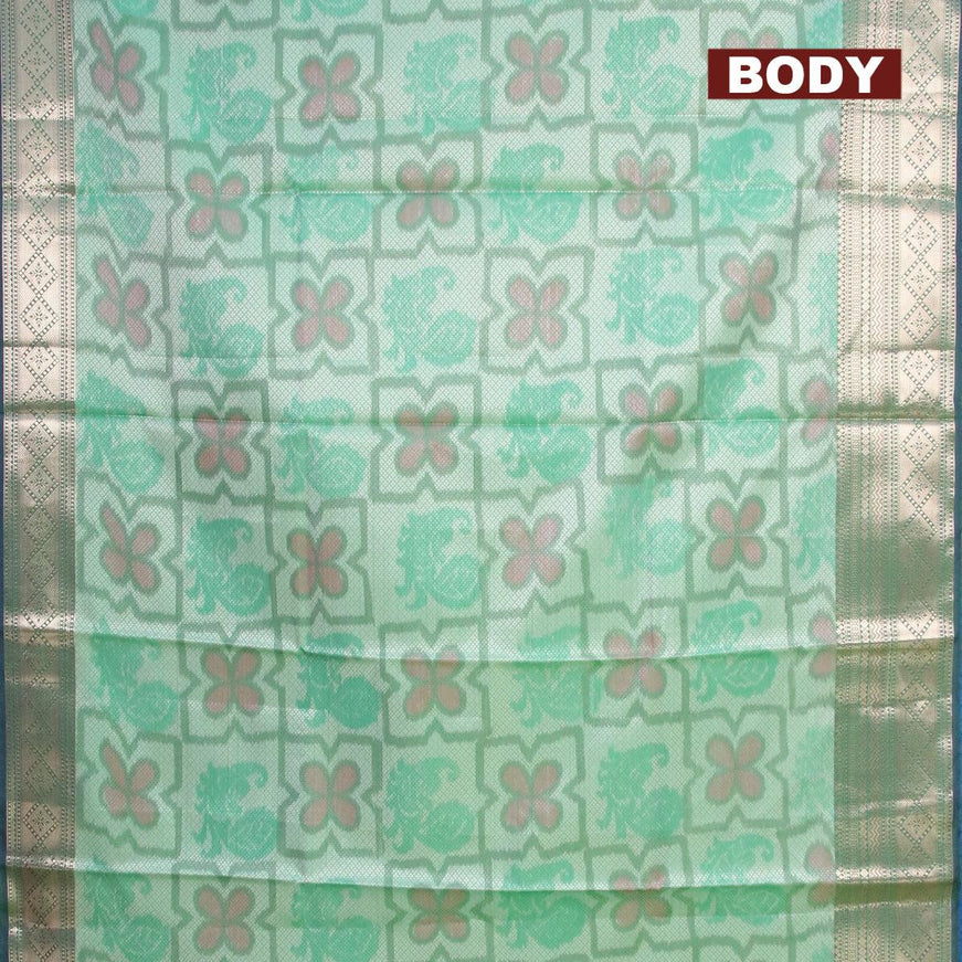 Banarasi kora saree green shade and dual shade of bluish green with allover ikat weaves and zari woven border - {{ collection.title }} by Prashanti Sarees