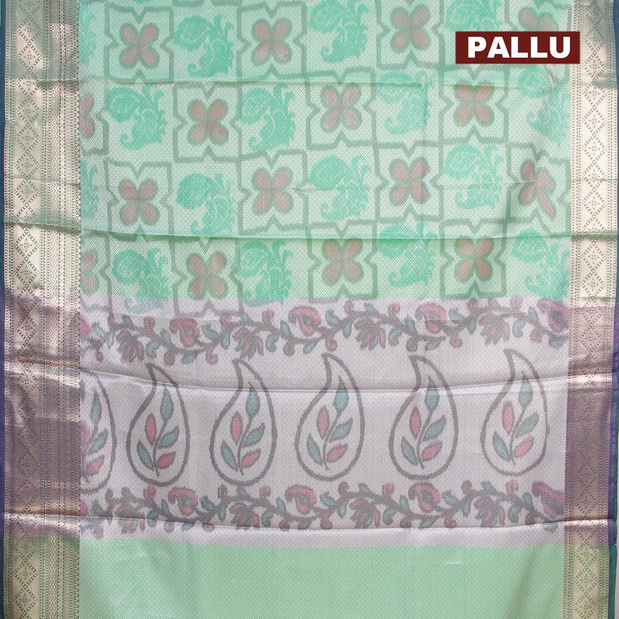 Banarasi kora saree green shade and dual shade of bluish green with allover ikat weaves and zari woven border - {{ collection.title }} by Prashanti Sarees