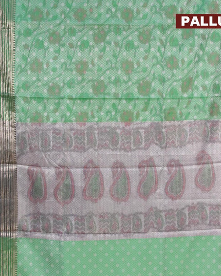 Banarasi kora saree green with allover ikat weaves and long zari woven border - {{ collection.title }} by Prashanti Sarees