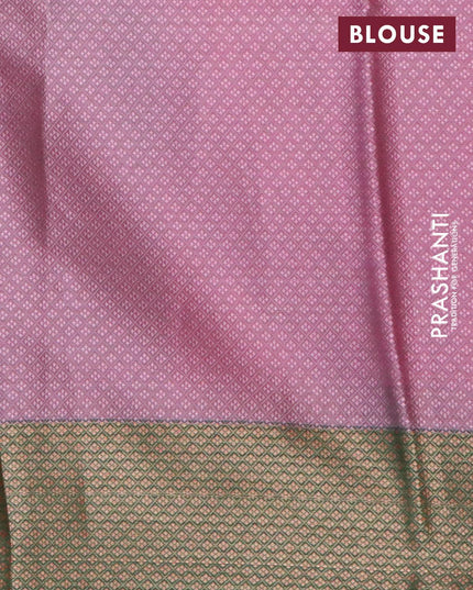 Banarasi kora saree light pink and bottle green with allover self emboss and zari woven border - {{ collection.title }} by Prashanti Sarees