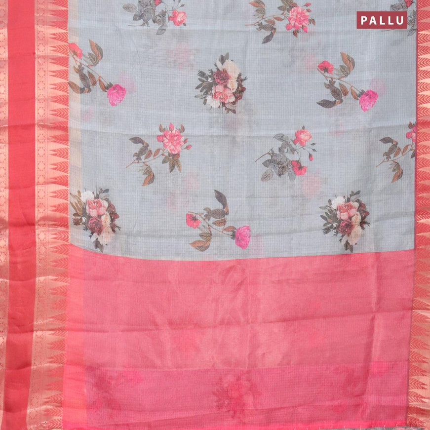 Banarasi kota saree grey and maroon shade with floral digital prints and rettapet zari woven border - {{ collection.title }} by Prashanti Sarees
