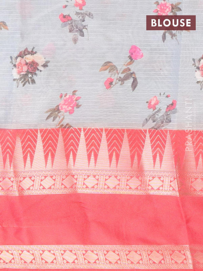 Banarasi kota saree grey and maroon shade with floral digital prints and rettapet zari woven border - {{ collection.title }} by Prashanti Sarees