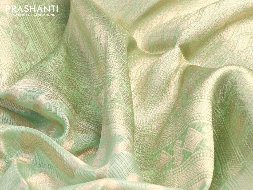 Banarasi kota saree teal green shade with allover zig zag zari weaves and floral design printed border - {{ collection.title }} by Prashanti Sarees