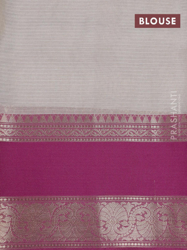 Banarasi kota tissue saree off white and purple with floral design embroidery work and rettapet zari woven border - {{ collection.title }} by Prashanti Sarees