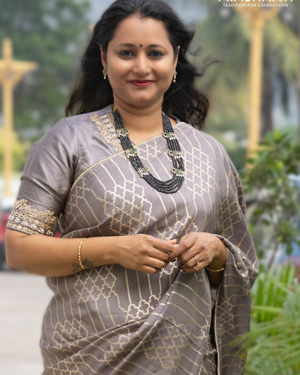 Banarasi munga tussar silk saree grey with allover zari weaves and lace work border - {{ collection.title }} by Prashanti Sarees