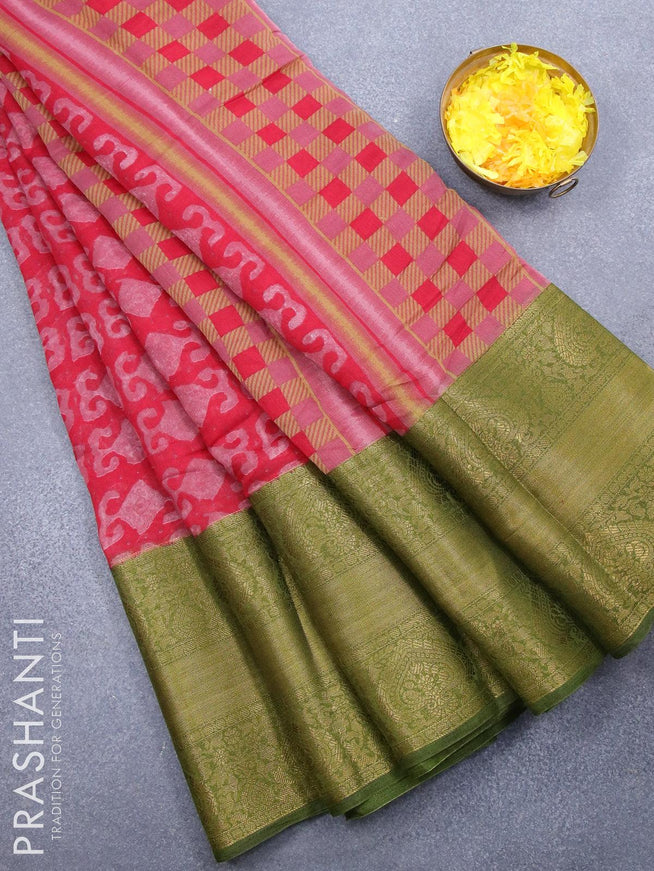 Banarasi semi cotton saree maroon and green shade with allover prints and long zari woven border - {{ collection.title }} by Prashanti Sarees