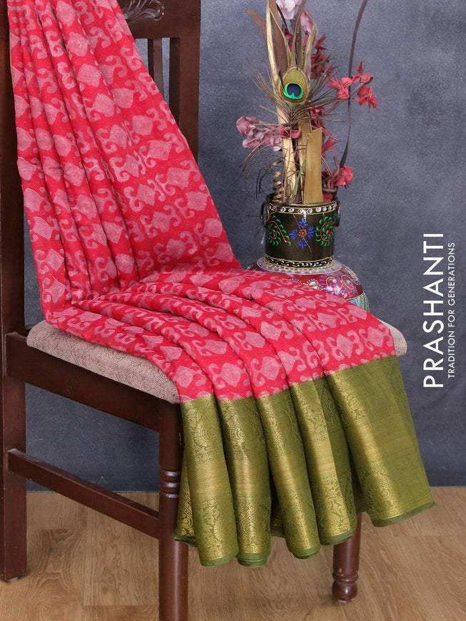 Banarasi semi cotton saree maroon and green shade with allover prints and long zari woven border - {{ collection.title }} by Prashanti Sarees