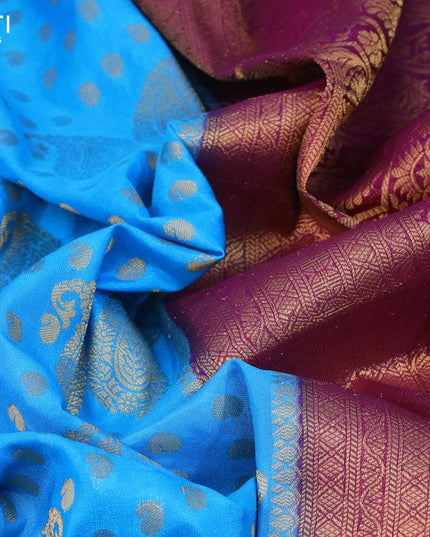 Banarasi semi crepe silk saree cs blue and purple with allover zari woven paisley butta weaves and long zari woven border - {{ collection.title }} by Prashanti Sarees