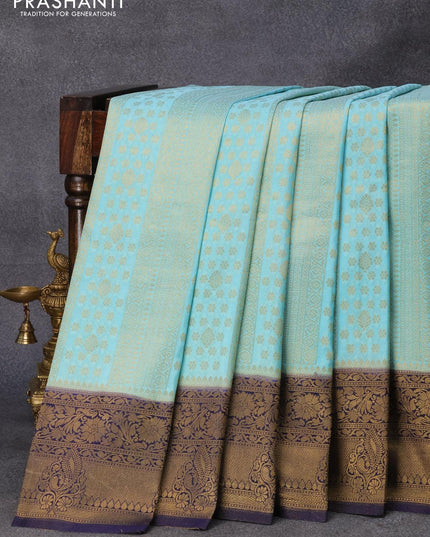 Banarasi semi crepe silk saree light blue and dark blue with allover zari weaves and zari woven border - {{ collection.title }} by Prashanti Sarees
