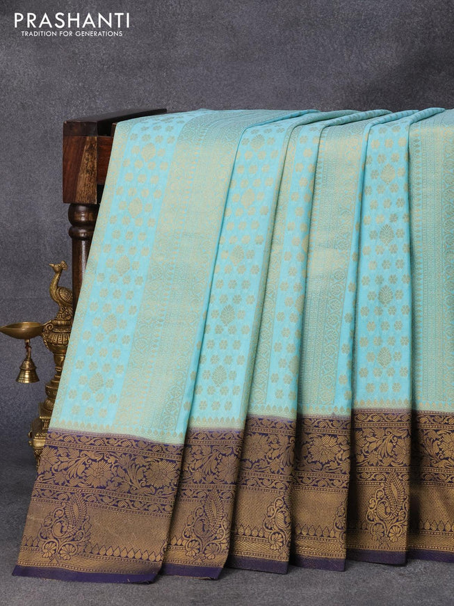 Banarasi semi crepe silk saree light blue and dark blue with allover zari weaves and zari woven border - {{ collection.title }} by Prashanti Sarees